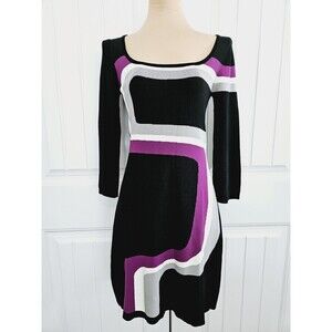 BCBGMaxAzria Dress Purple Black Knit Stretch M NWOT sheath bodycon
